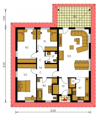 Mirror image | Floor plan of ground floor - BUNGALOW 185